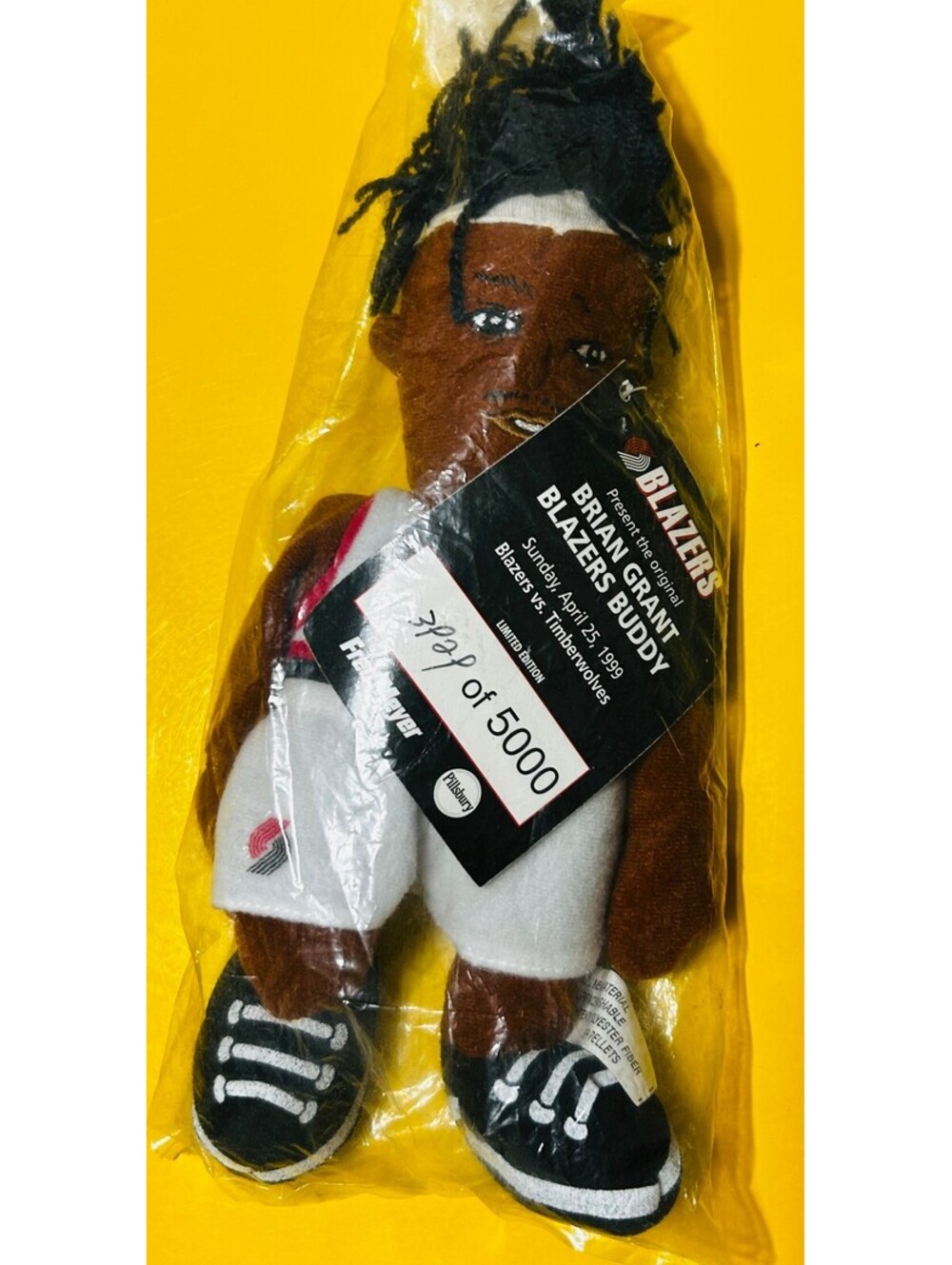 VTG 1999 Portland Trail Blazers Buddy Plush Brian Grant #44 Sealed Tag 3827/5000